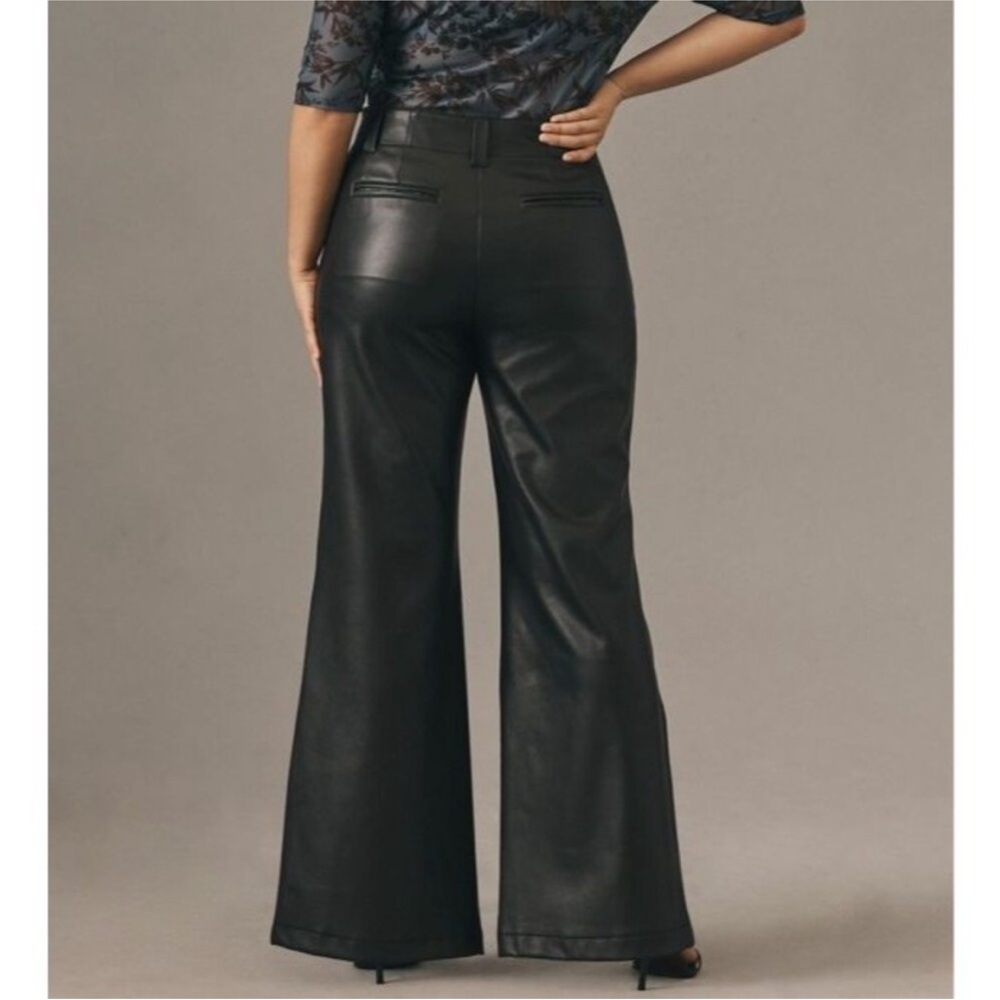 Anthropologie Maeve Naomi Wide Leg Black Faux Leather Pants EUC Size 8 - Picture 2 of 9
